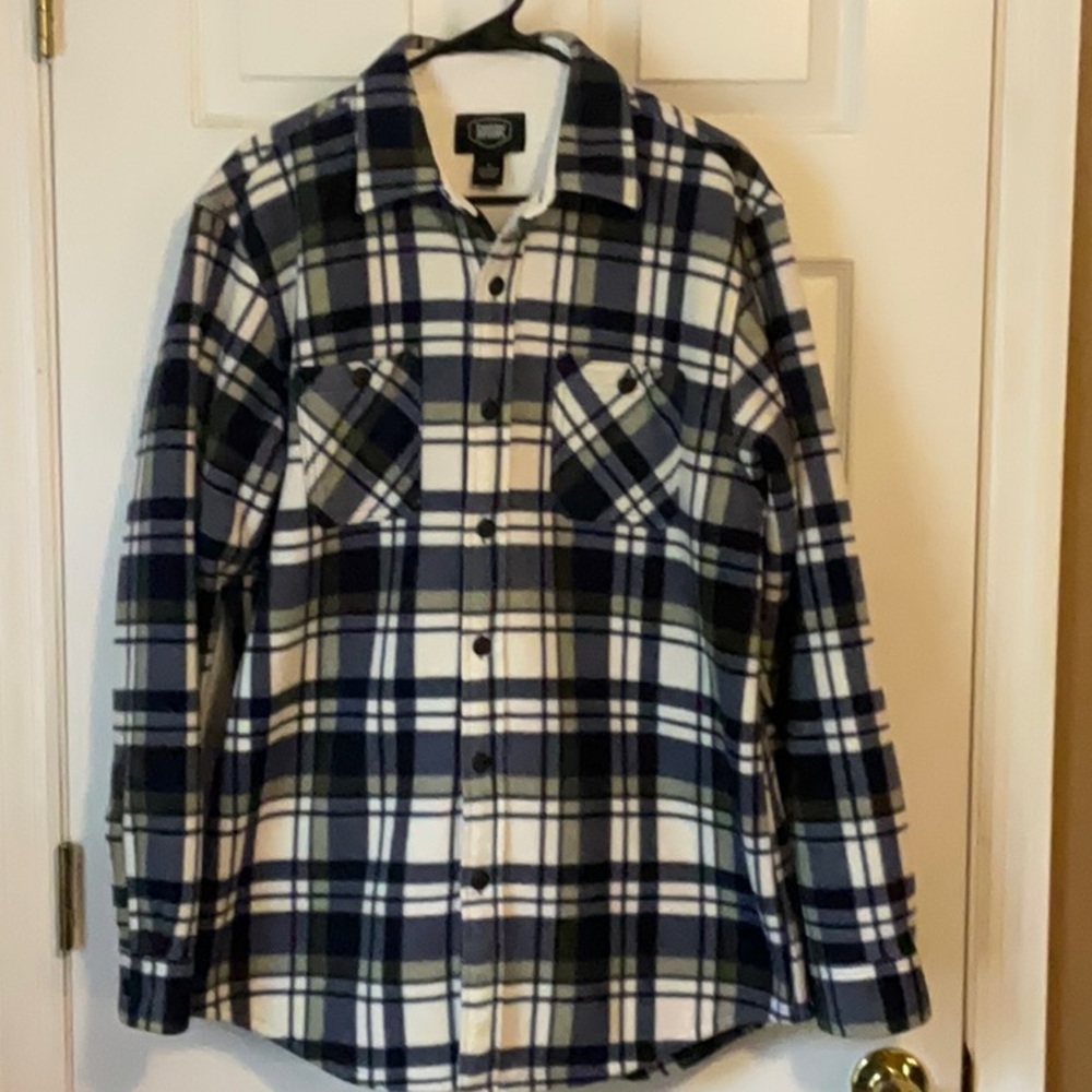 Berkley Jensen Men’s Button Down Blue Plaid Fleece Shirt Jacket Size Medium
